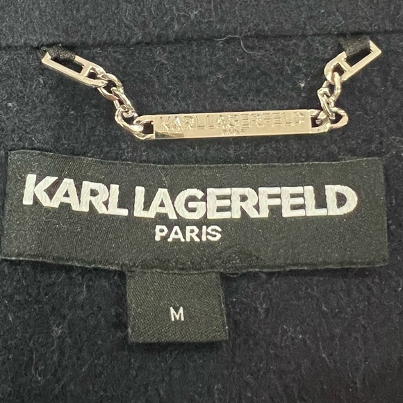 Karl Lagerfeld Paris Wool Stand Collar Coat | Medium | Navy - Picture 10 of 17